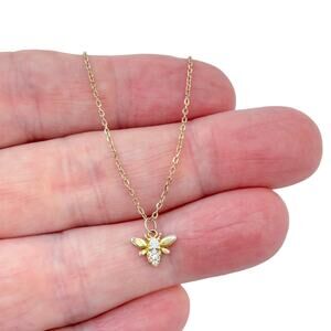 Estate Gold-Tone Sterling Silver 925 Cubic Zirconia Bee Necklace 15.5"-17.5"